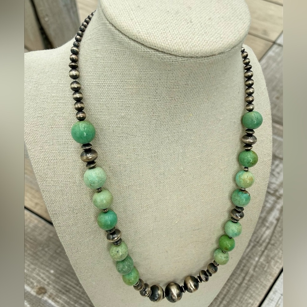 NWT SouthwestSterling Silver & Turquoise Bead Necklace 16-20” Navajo Pearls Boho - Picture 7 of 17
